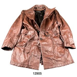 Vintage De Long Leather Trench Coat Mens 42 Brown Excellent Glove Cowhide Belted